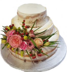 Tort naked cake - kwiaty